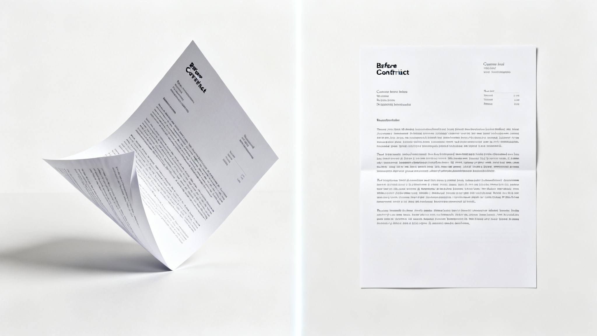 A visual representation of a document straightening tool, showing a single document that is skewed and distorted on the left side and perfectly straight and clear on the right side.