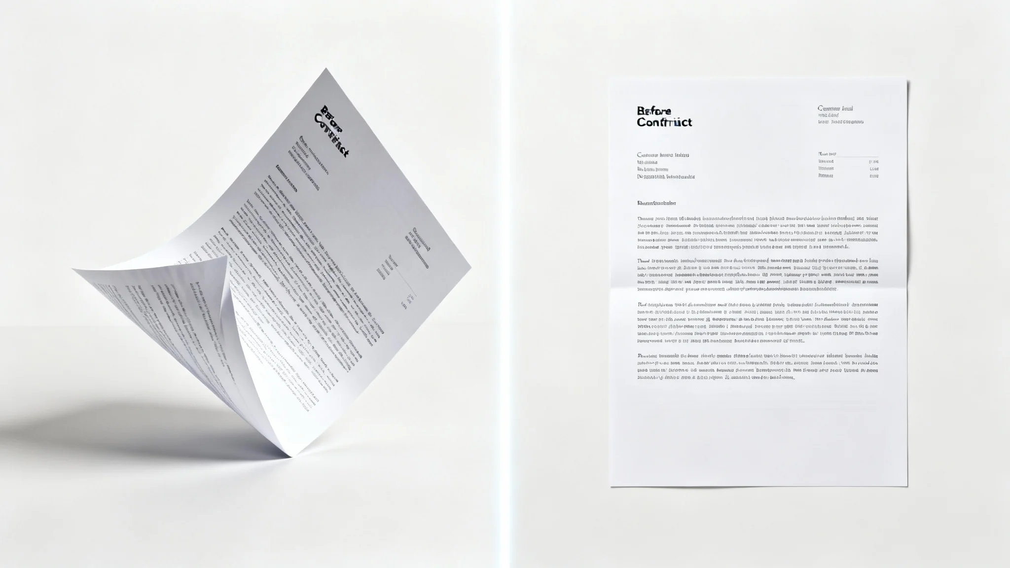 A visual representation of a document straightening tool, showing a single document that is skewed and distorted on the left side and perfectly straight and clear on the right side.