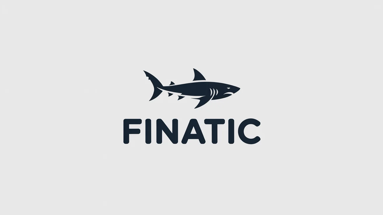 A modern, minimalist logo of a stylized navy blue shark. Below the shark, the word 'FINATIC' is written in a bold, grey font. The logo is displayed on a crisp white background.