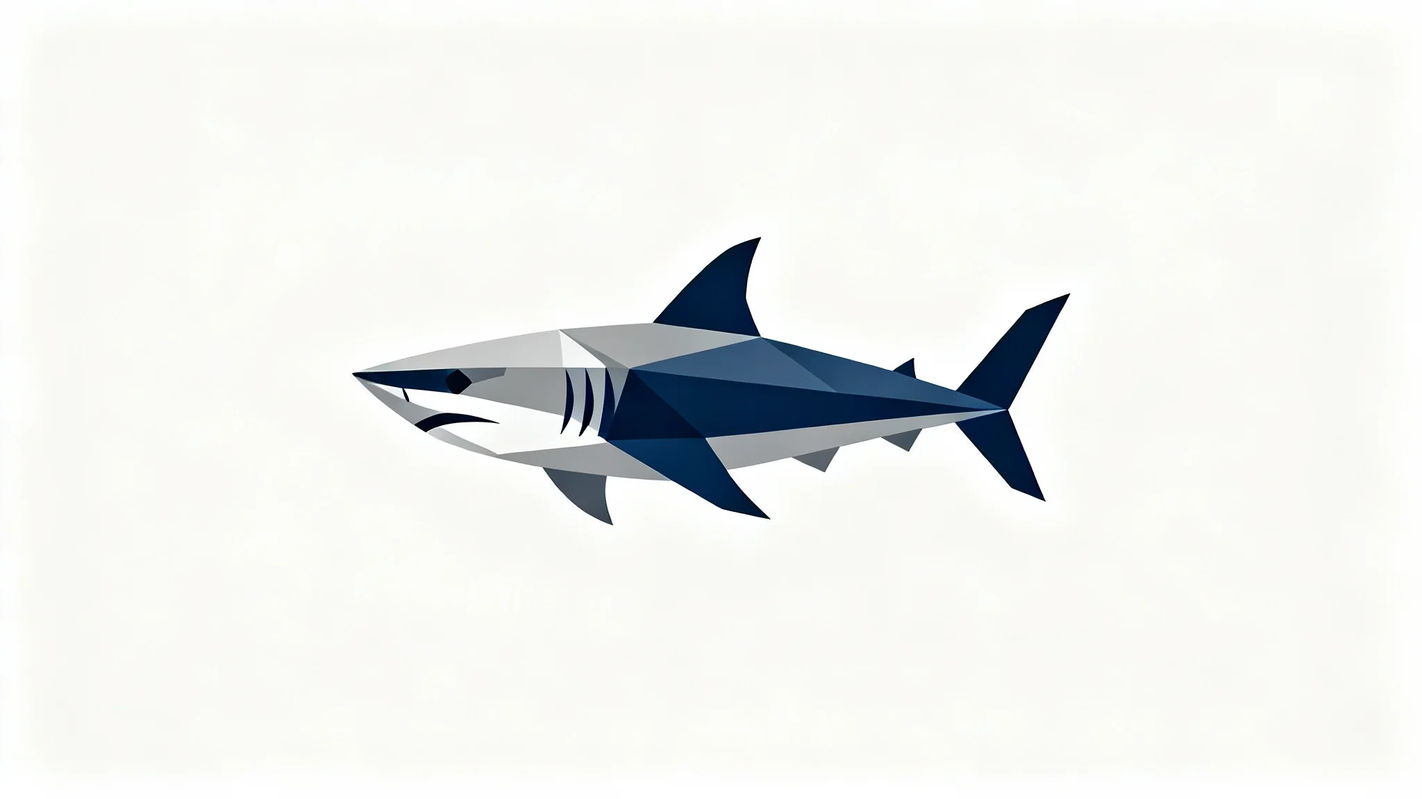 A modern, minimalist logo of a stylized shark in profile, rendered in navy blue and gray on a white background.
