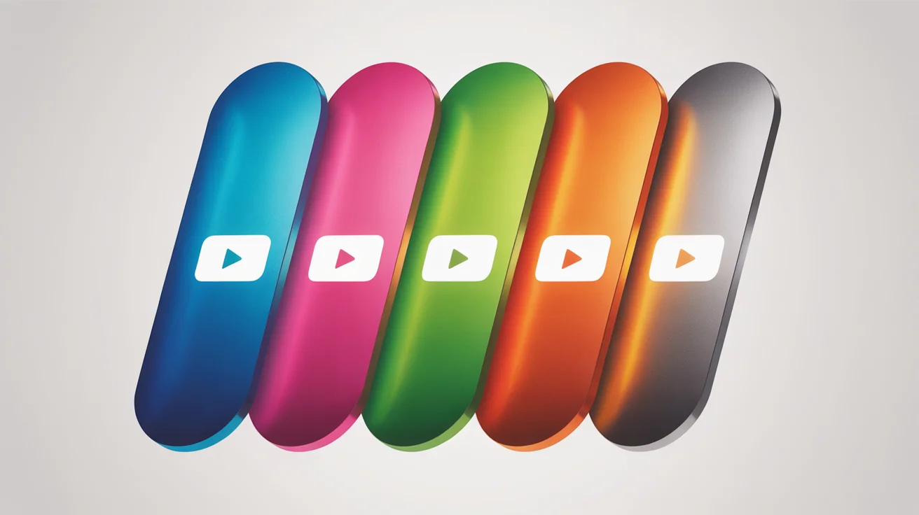 An array of YouTube logos, each in a different vibrant color like blue, pink, and green, displayed on a clean background to showcase a color customization tool's final result.