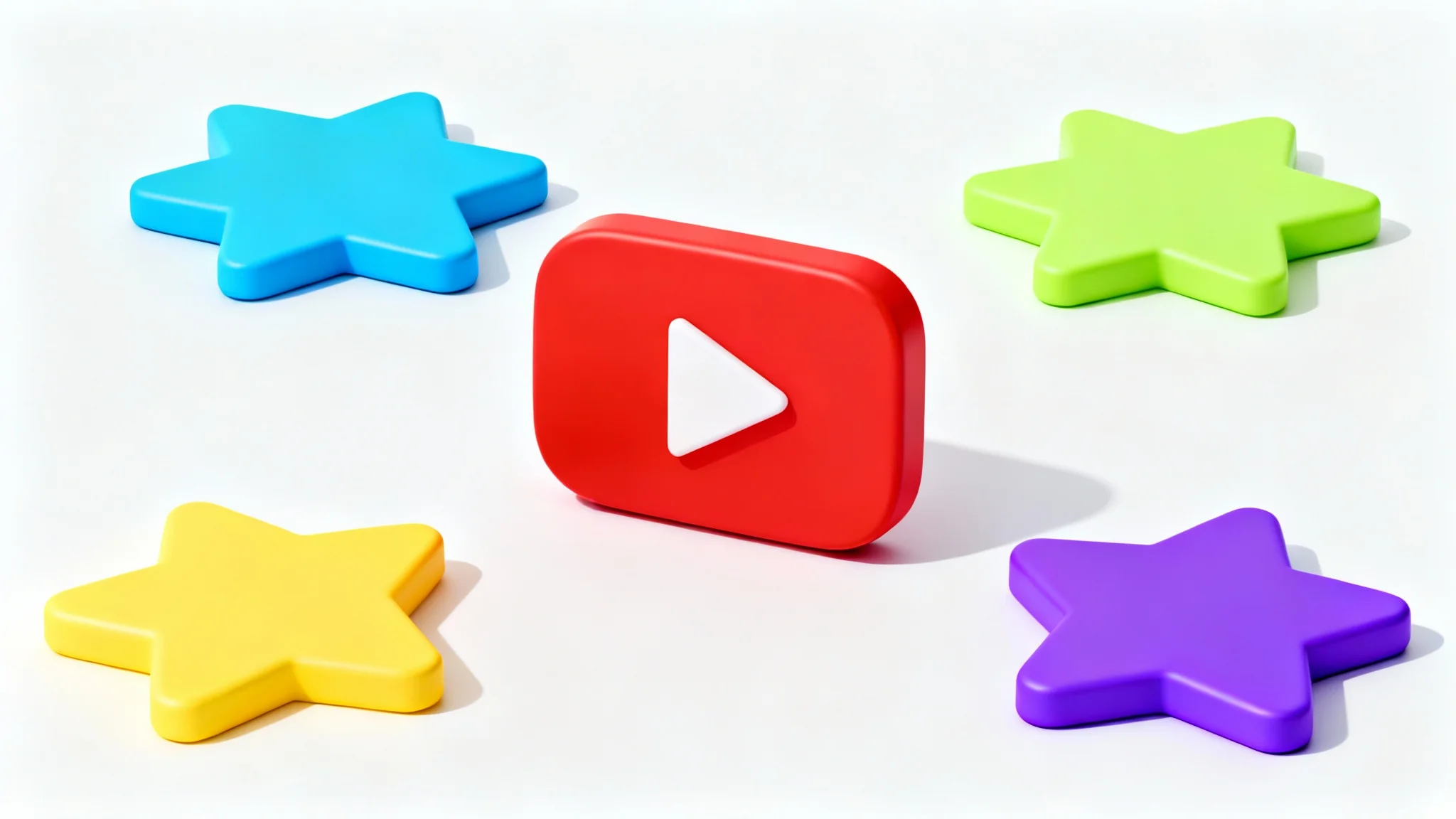 A mockup illustrating a color change feature for a YouTube logo. A central red play button icon is surrounded by identical icons in blue, green, yellow, and purple, all on a clean white background.