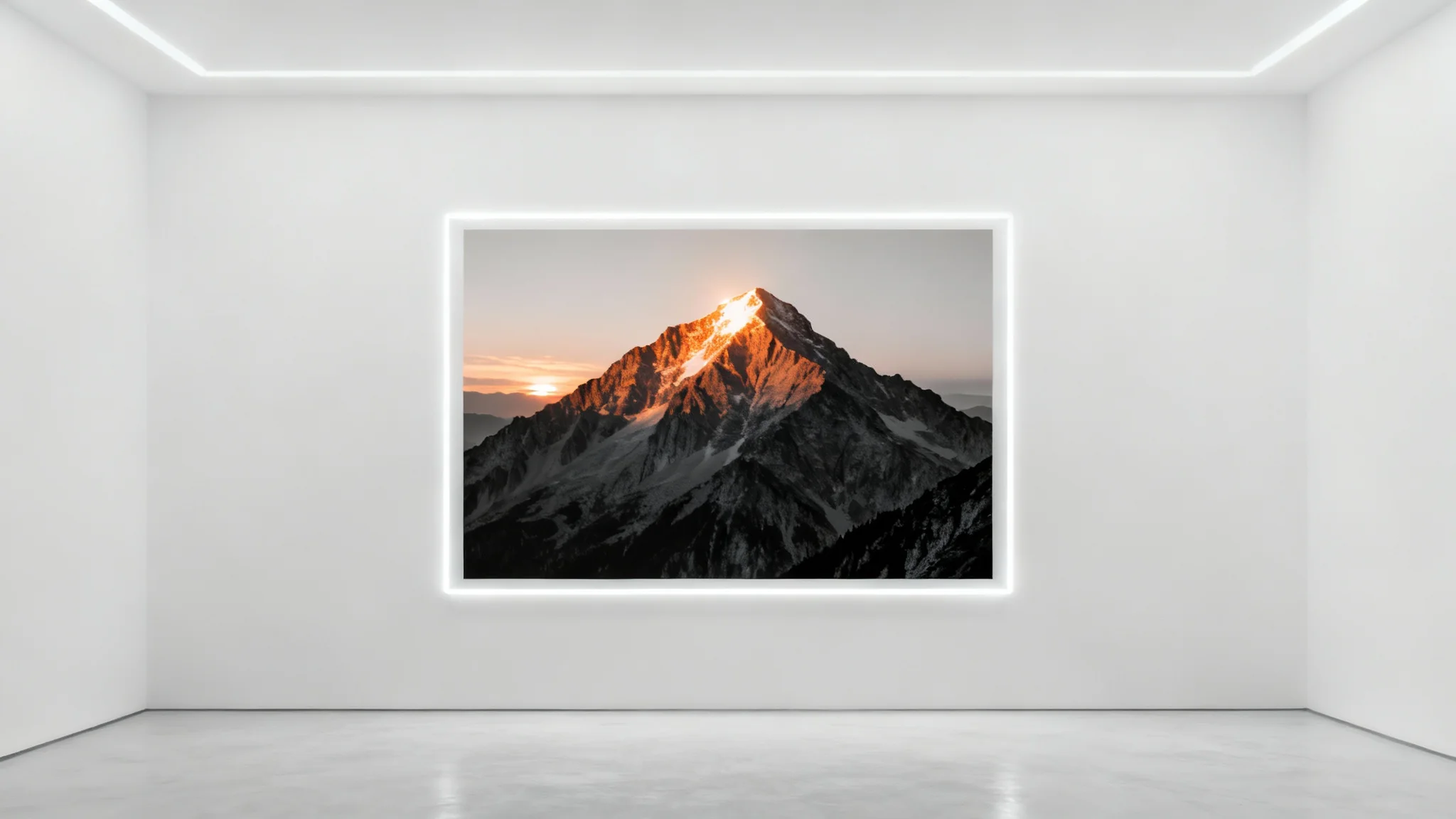 A conceptual image representing the crop function. A large photo of a mountain landscape is shown, with a central rectangular area in full color and the surrounding parts of the photo in faded black and white, illustrating a cropped selection.