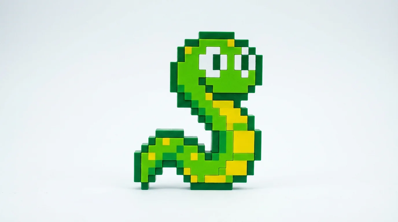 A close-up, 16-bit pixel art illustration of a cute green worm character crawling on a plain white background, designed in a retro video game style.