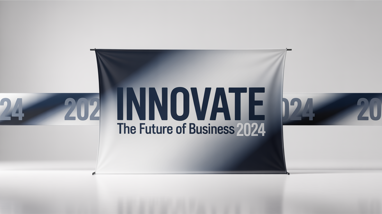 A professional mockup of a corporate event backdrop for a conference called 'INNOVATE 2024', displayed against a clean white background.