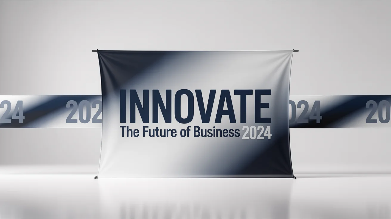 A professional mockup of a corporate event backdrop for a conference called 'INNOVATE 2024', displayed against a clean white background.