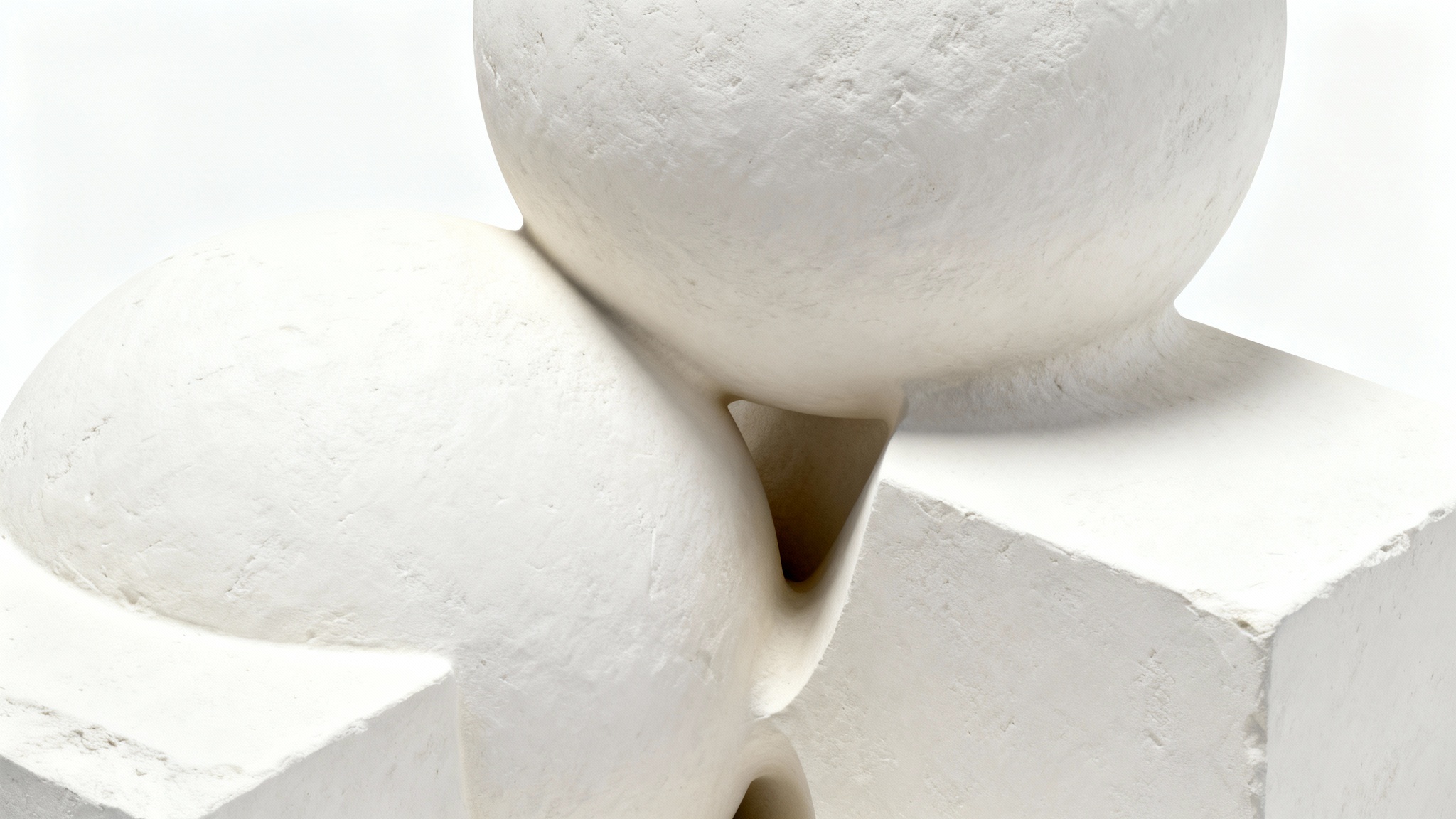 A 3D render of an abstract white sculpture, demonstrating the realistic soft shadows of ambient occlusion in its crevices and corners against a clean white background.