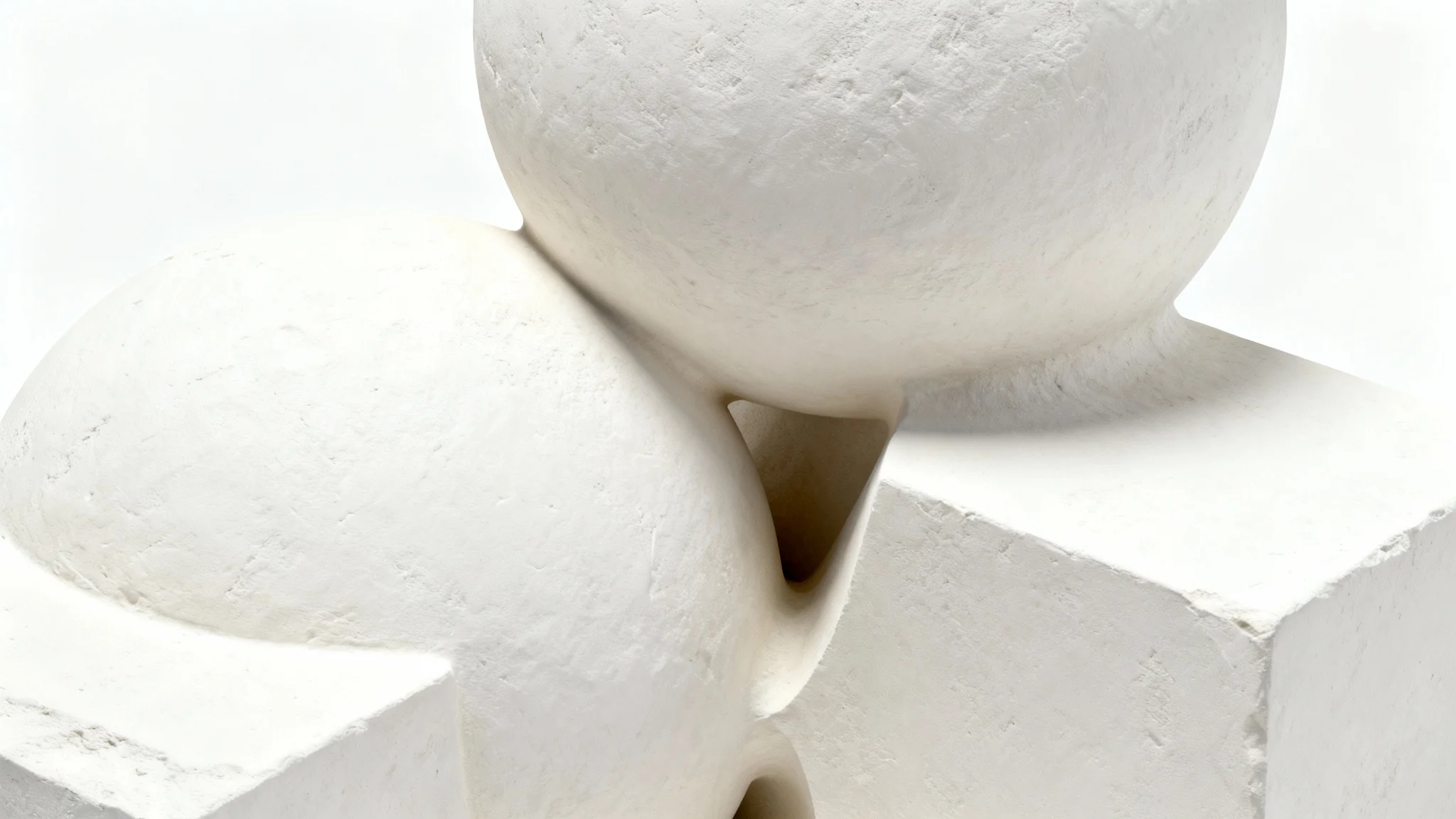 A 3D render of an abstract white sculpture, demonstrating the realistic soft shadows of ambient occlusion in its crevices and corners against a clean white background.