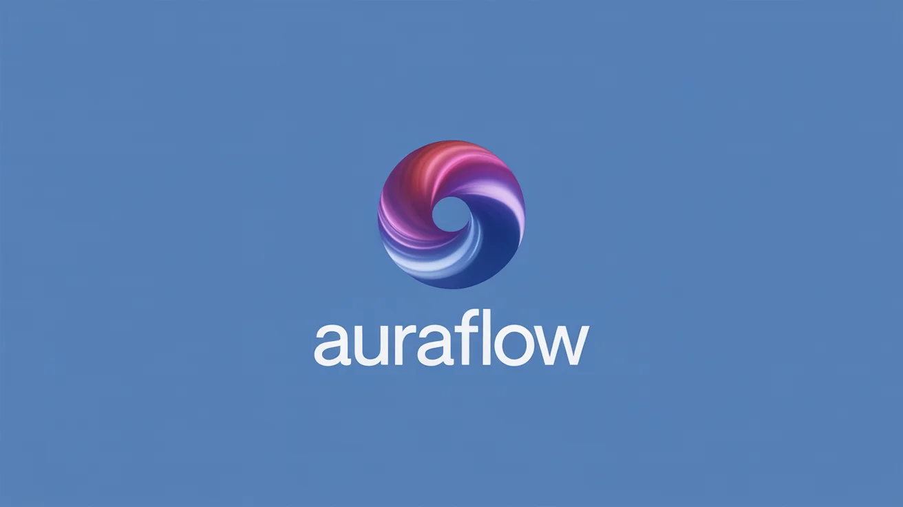 The final, redesigned version of a logo for a company called 'AuraFlow', featuring a vibrant purple and pink gradient, a dynamic swirl emblem, and modern text, presented on a clean background.