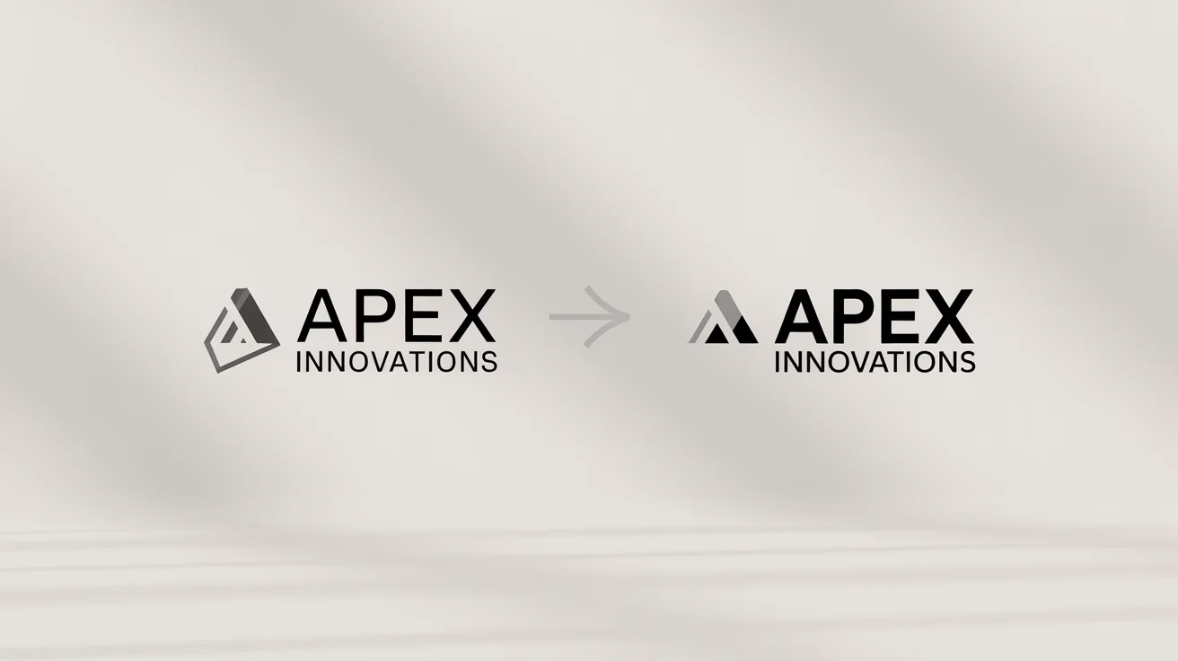 A before-and-after comparison of a logo modification. The old logo is complex with 3D effects, while the new, modern version is minimalist and flat, showing a clear visual upgrade.