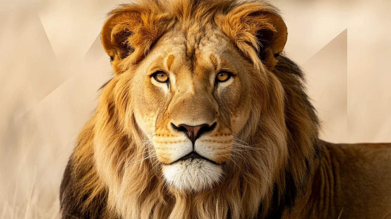 A poster for a 'WILDLIFE EXHIBIT' featuring a large, stylized, high-quality cutout of a lion's face as the main visual element, demonstrating a design tool's output.