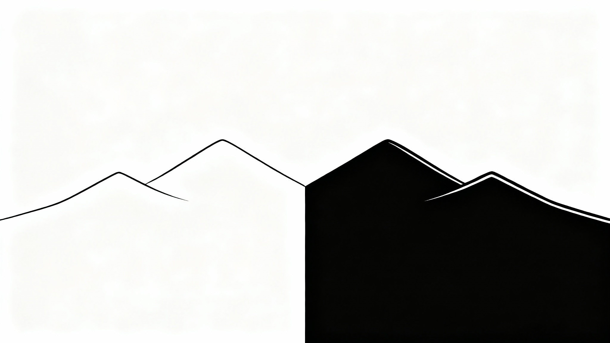 A before-and-after comparison showing the effect of a line thickener tool. On the left, a mountain range is drawn with a very thin line, and on the right, the same drawing has a very thick, bold line.