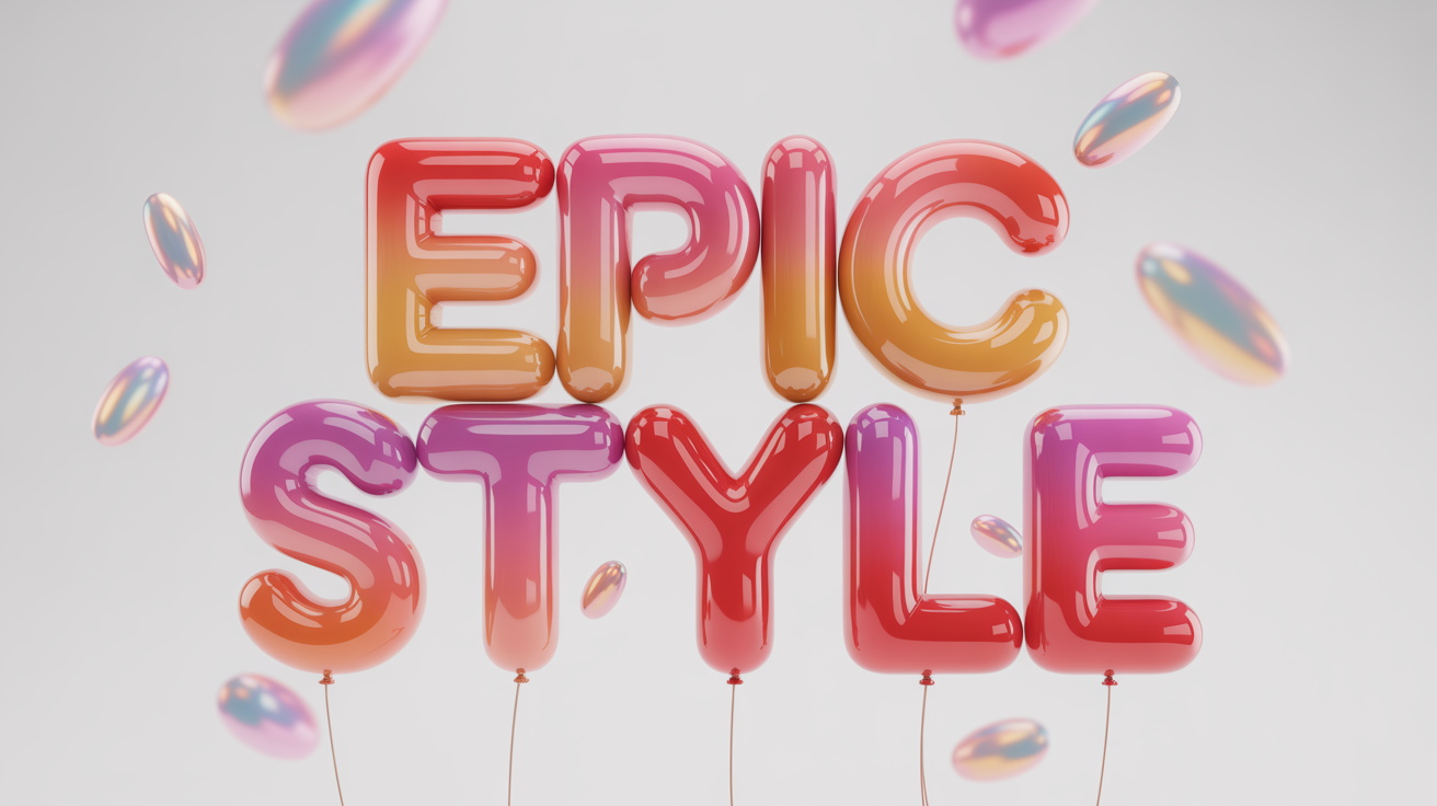 A 3D rendering of the words 'EPIC STYLE' in a glossy, inflated balloon text effect with a pink and orange gradient, set against a plain white background.
