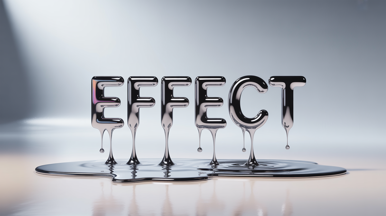 The word 'EFFECT' is rendered in a flowing, liquid metal text effect against a clean white background.