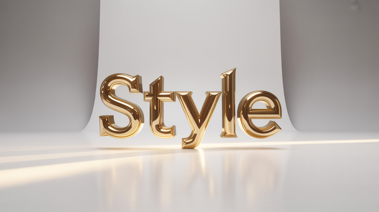 The word 'STYLE' is rendered in a shiny, 3D gold text effect, casting a soft shadow on a clean white background.