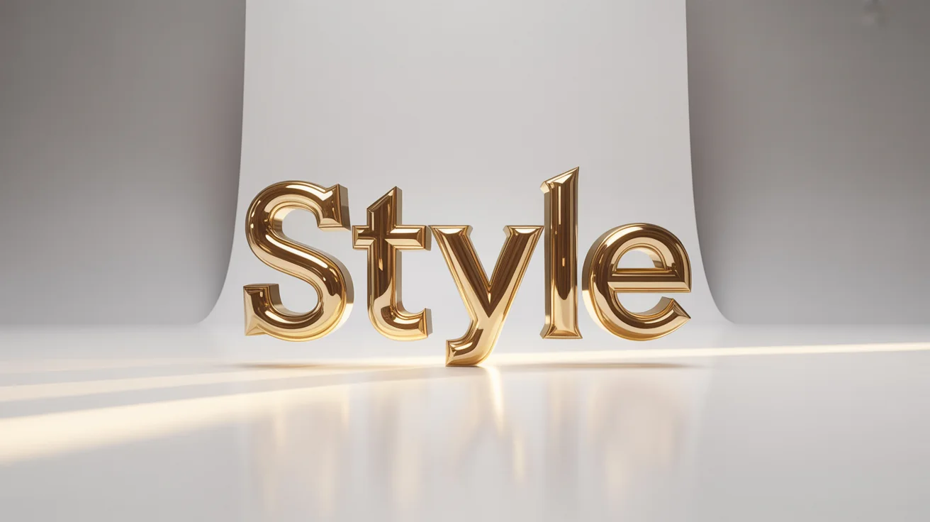 The word 'STYLE' is rendered in a shiny, 3D gold text effect, casting a soft shadow on a clean white background.