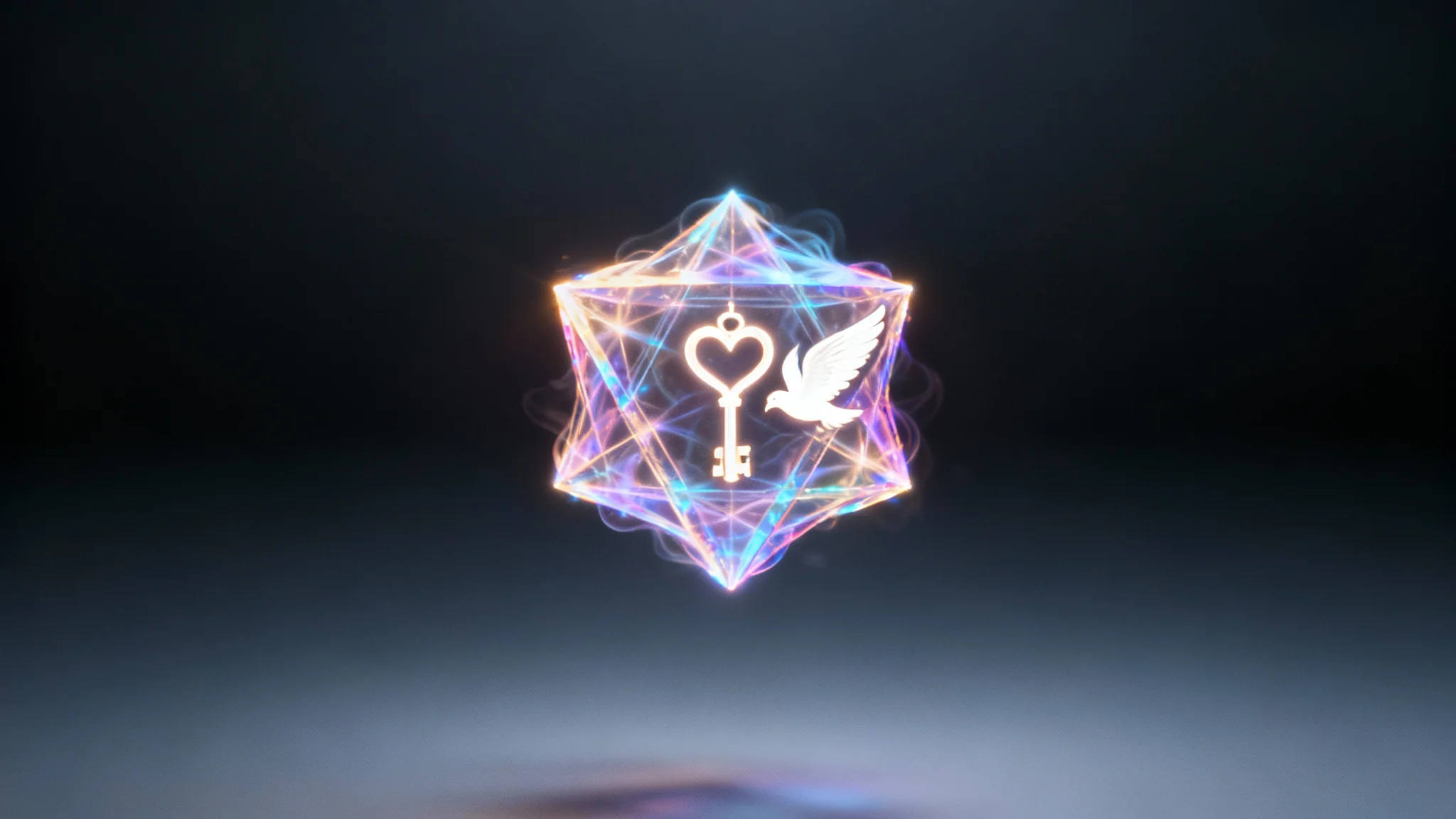 A vibrant, glowing abstract symbol floating against a dark background, representing the concept of symbolism in a visually striking hero image.