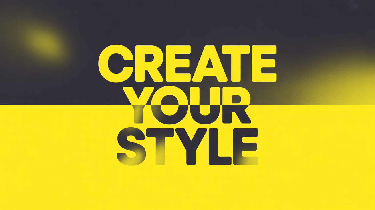 A graphic design poster with the words 'Create Your Style' demonstrating an inverted text effect. The top half shows yellow text on a dark background, while the bottom half shows dark text on a yellow background.