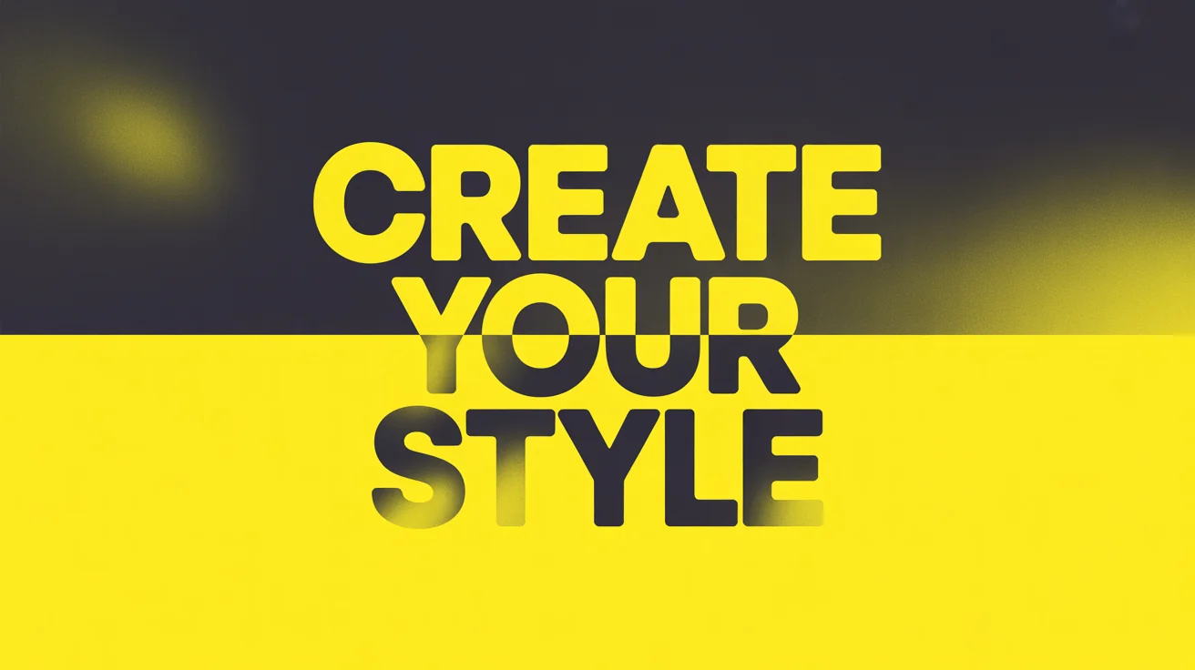A graphic design poster with the words 'Create Your Style' demonstrating an inverted text effect. The top half shows yellow text on a dark background, while the bottom half shows dark text on a yellow background.