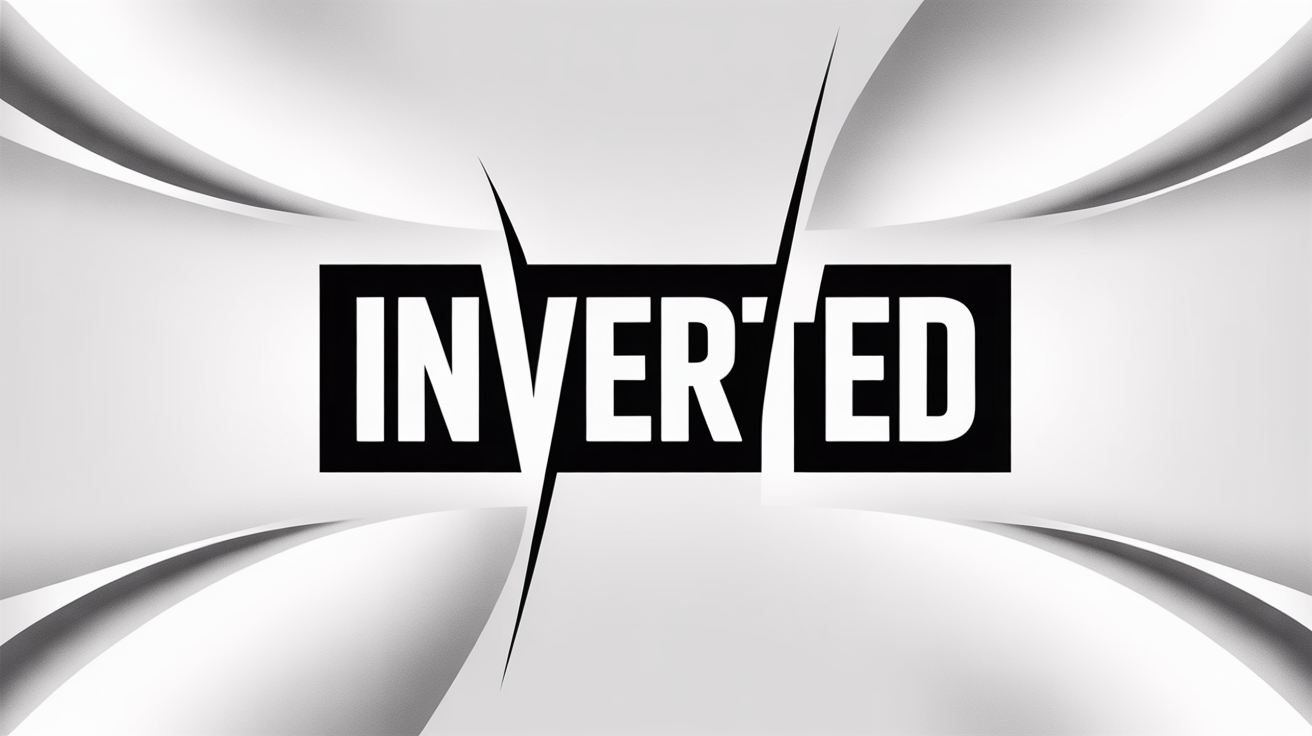 A graphic design demonstrating inverted text. The word 'INVERTED' is split in half; the left side is white text on a black background, and the right side is black text on a white background.