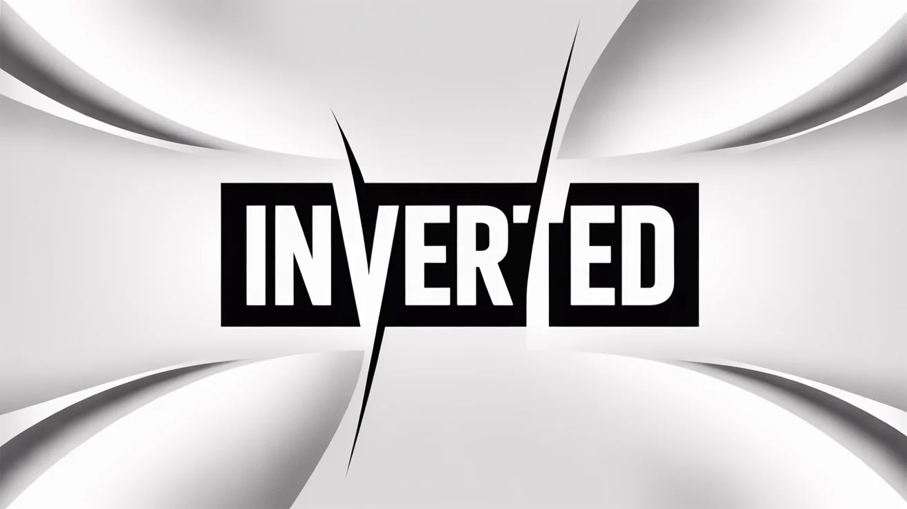 A graphic design demonstrating inverted text. The word 'INVERTED' is split in half; the left side is white text on a black background, and the right side is black text on a white background.