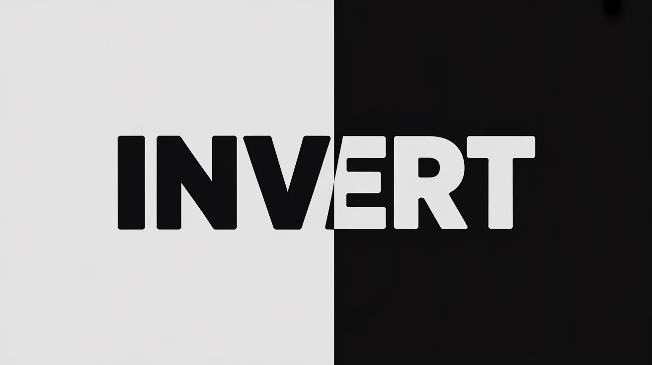 A graphic design concept showing the word 'INVERT' split in half. The left side shows 'IN' in black text on a white background, and the right side shows 'VERT' in white text on a black background, illustrating the concept of inverted text.
