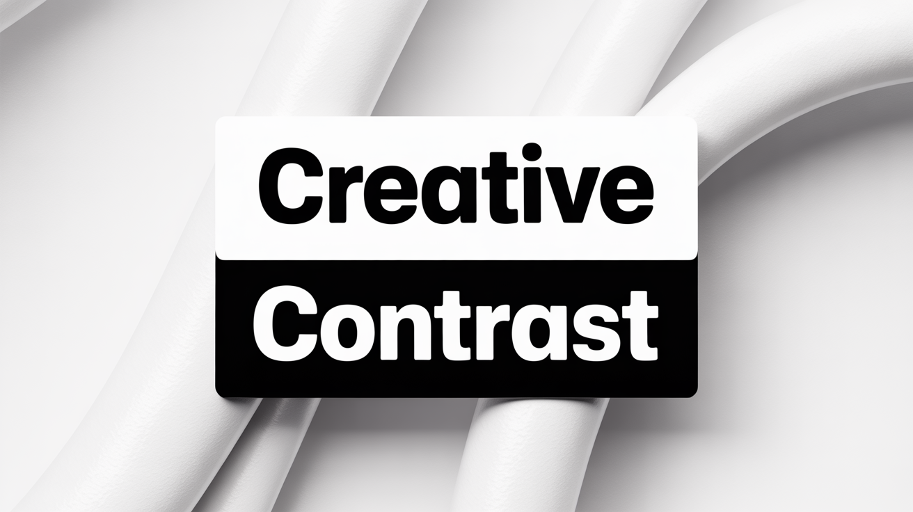 A graphic design demonstrating the inverted text effect. The word 'CREATIVE' is in black text on a white background, placed above the word 'CONTRAST' which is in white text on a black background.
