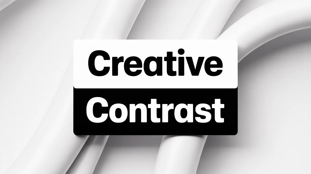 A graphic design demonstrating the inverted text effect. The word 'CREATIVE' is in black text on a white background, placed above the word 'CONTRAST' which is in white text on a black background.