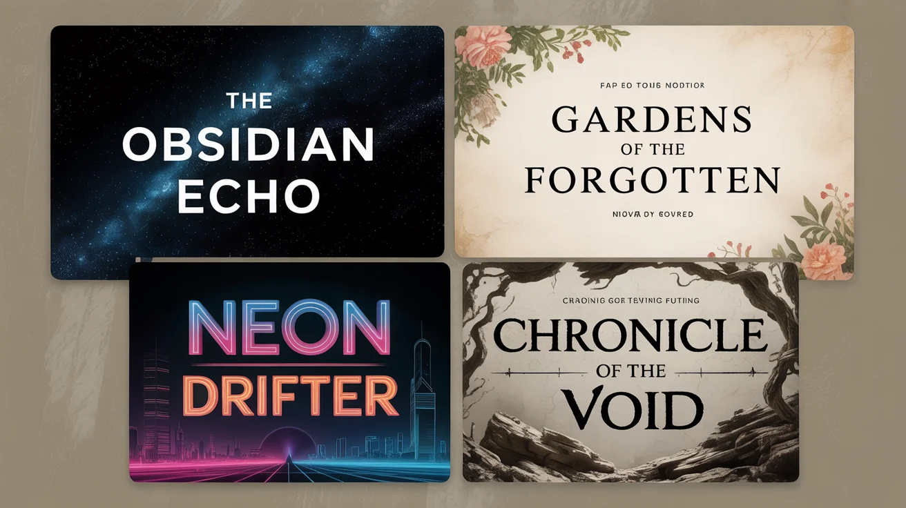 A polished hero image displaying a collage of four fictional movie title cards, each showcasing a different professional font style for genres like sci-fi, fantasy, and retro.