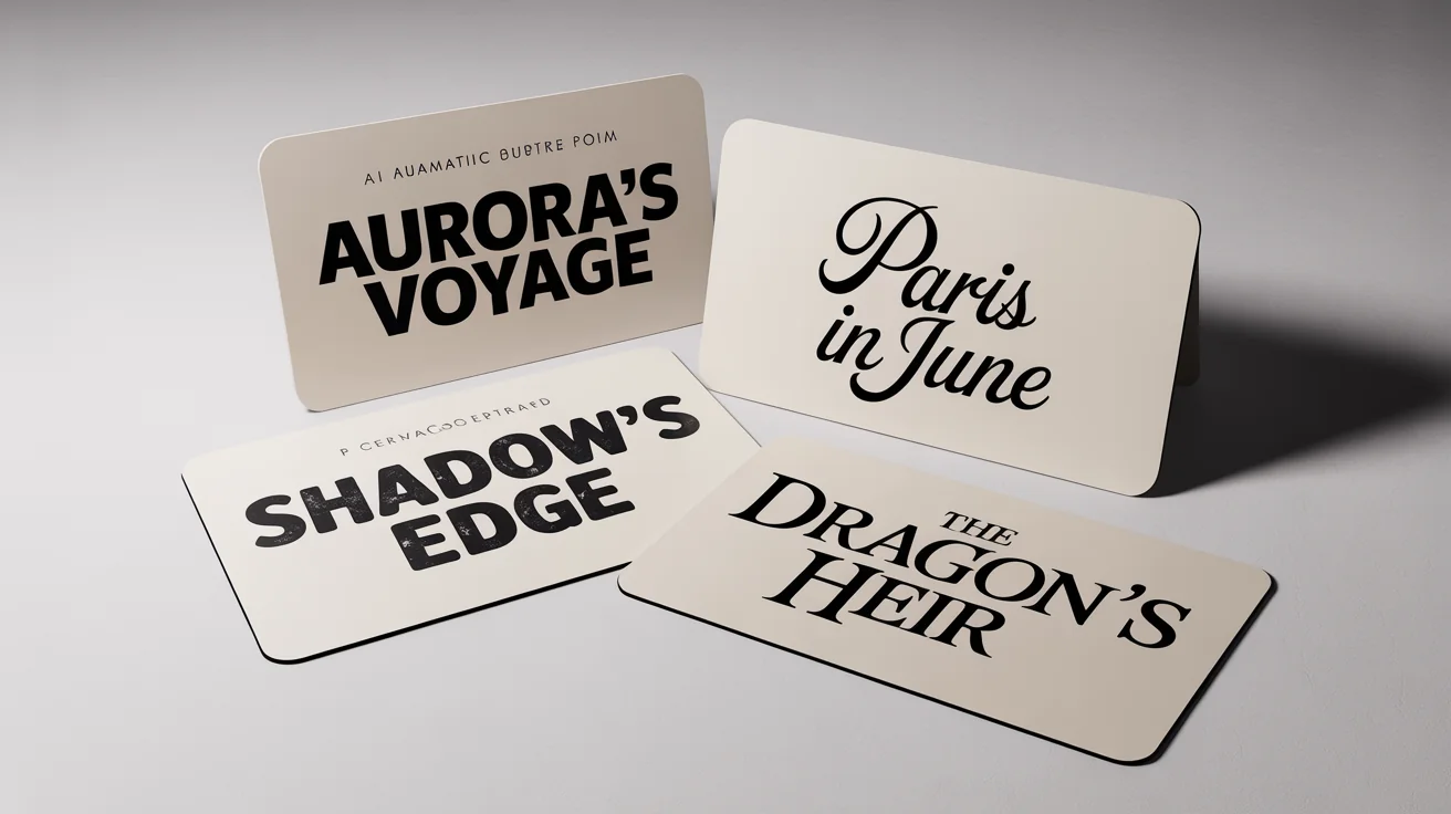 A collection of four mockup movie title cards on a white background, each showcasing a different font style. The titles include 'AURORA'S VOYAGE' in a sci-fi font, 'Paris in June' in a script font, 'SHADOW'S EDGE' in a thriller font, and 'The Dragon's Heir' in a fantasy font.
