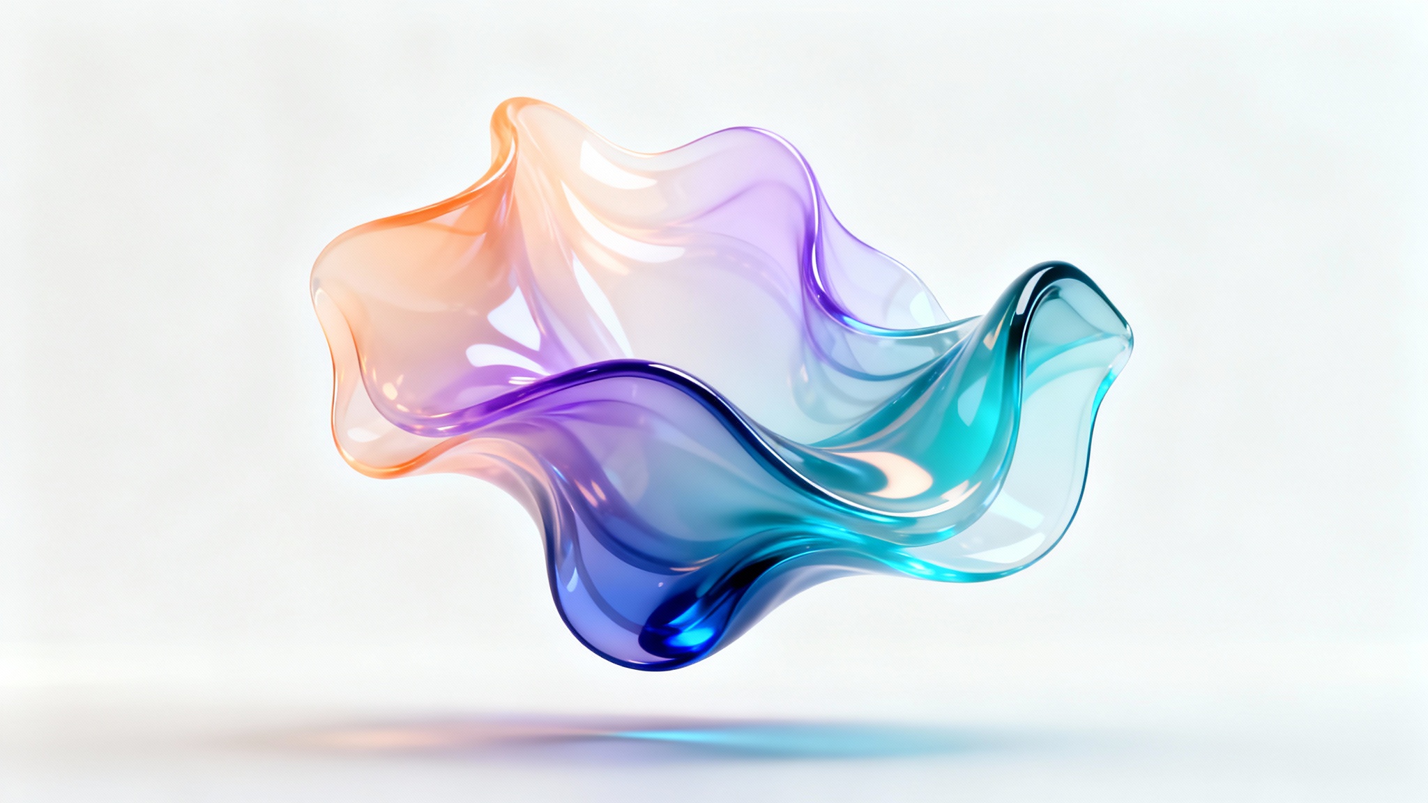 An abstract 3D sculpture demonstrating gradient mesh art, with smooth, flowing transitions between peach, lavender, and blue, set against a clean white background.