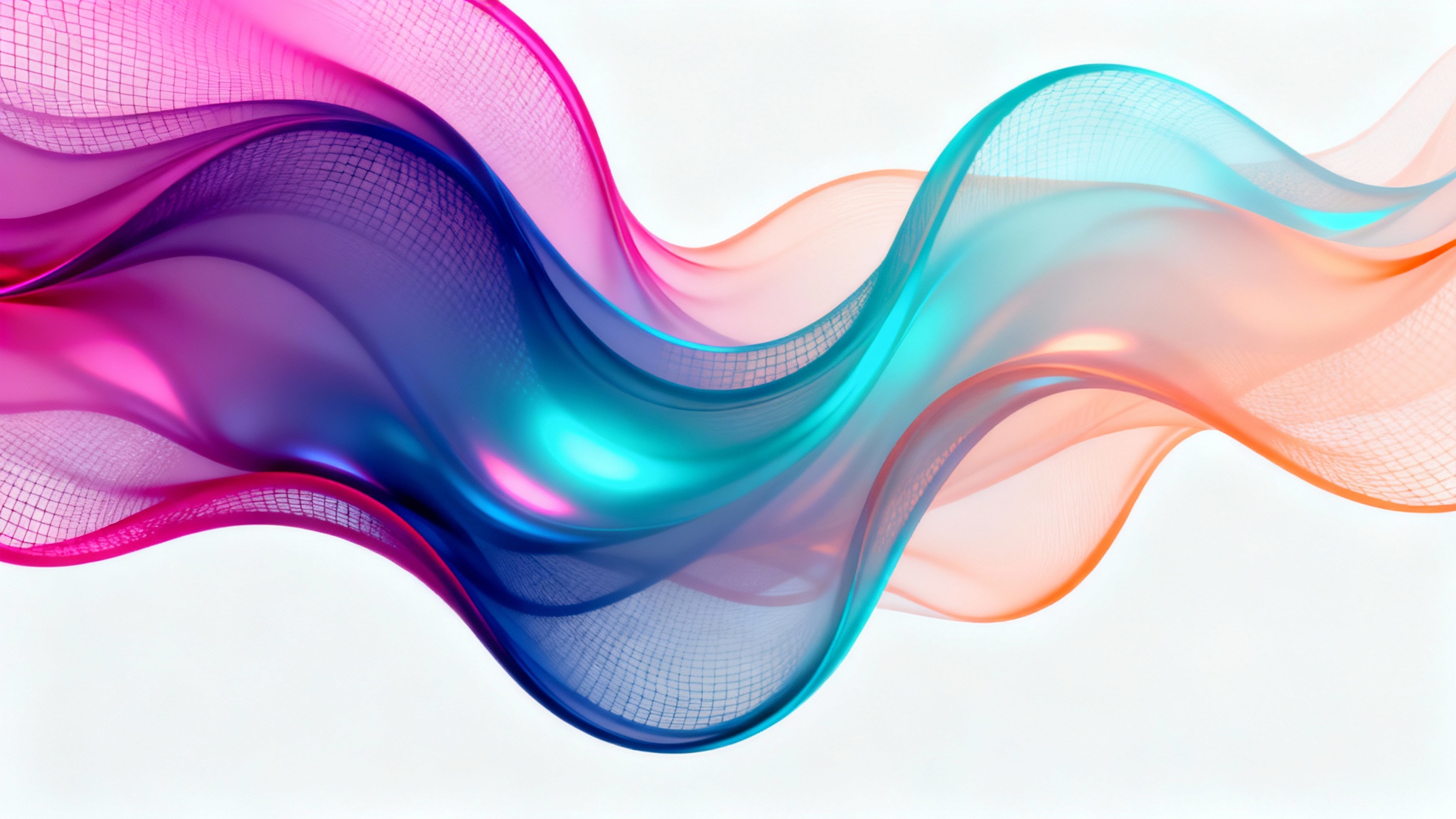An abstract digital artwork showcasing a vibrant gradient mesh. Swirling colors of magenta, indigo, and cyan blend smoothly on a clean white background, creating a sense of depth and fluidity.