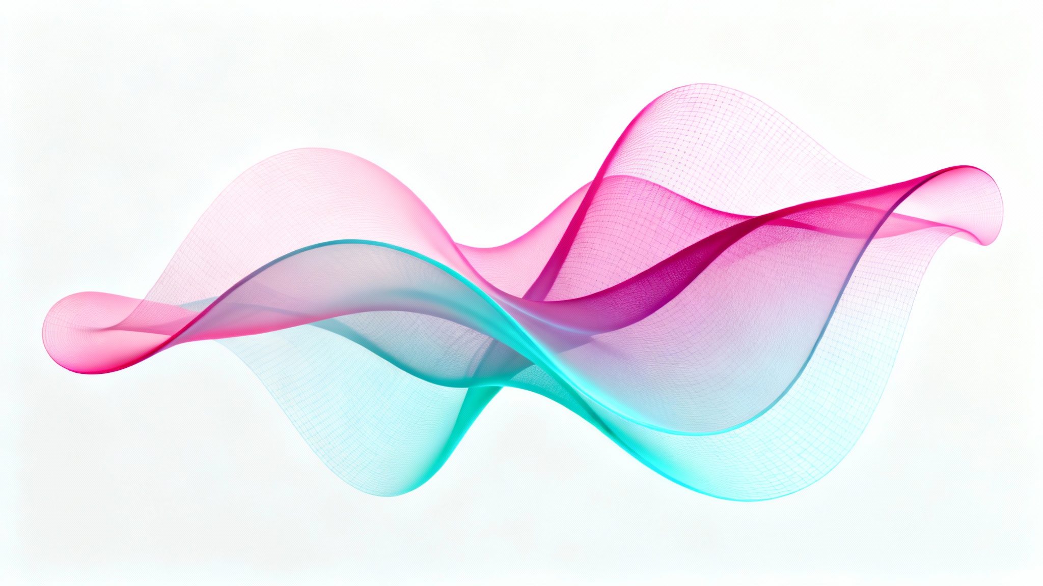 A beautiful abstract digital artwork of a fluid gradient mesh, featuring smooth color transitions between pink, magenta, and turquoise, isolated on a white background.