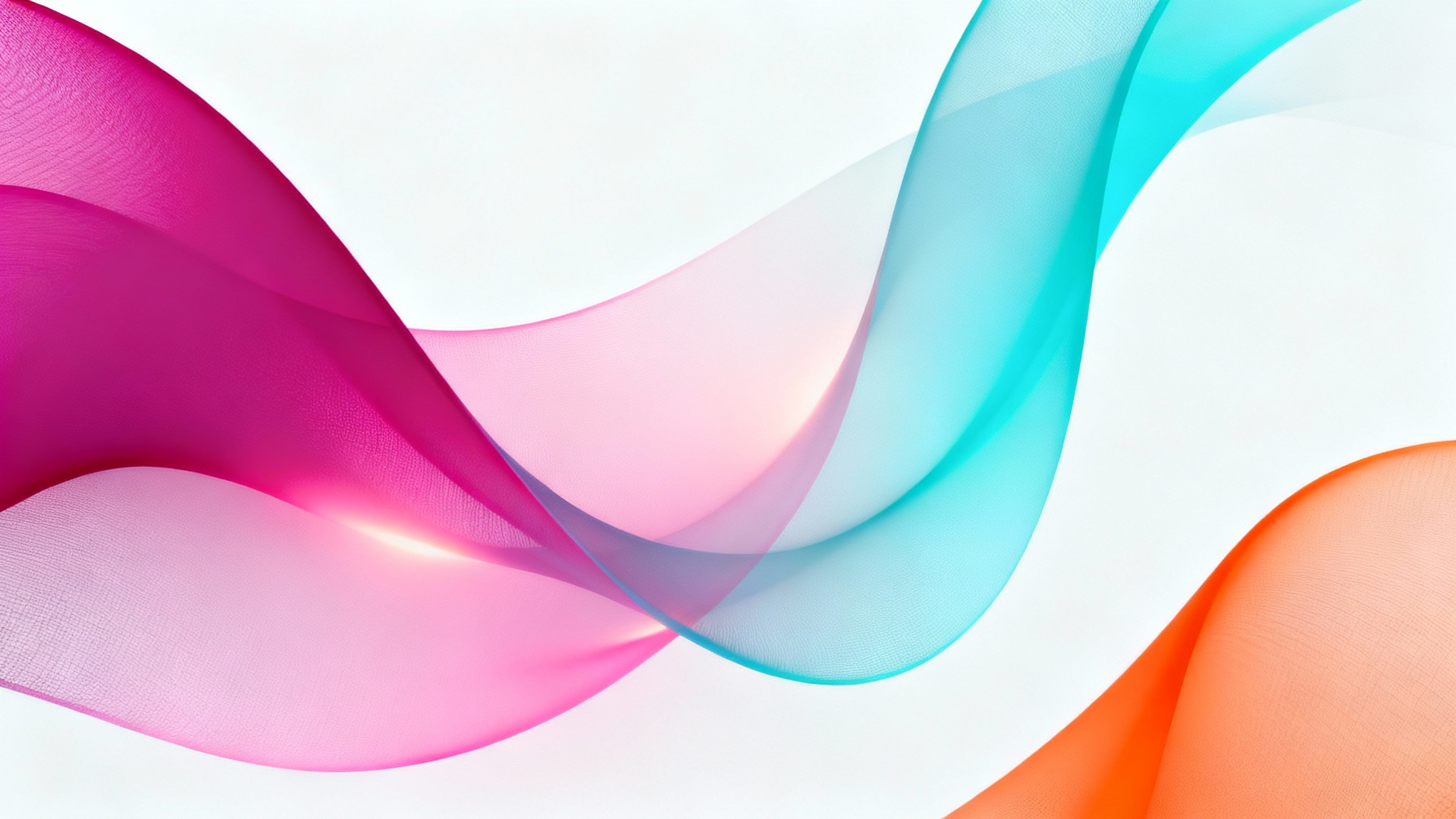 An abstract digital artwork of a gradient mesh, showing fluid, swirling colors of magenta, cyan, and orange blending smoothly on a clean white background.