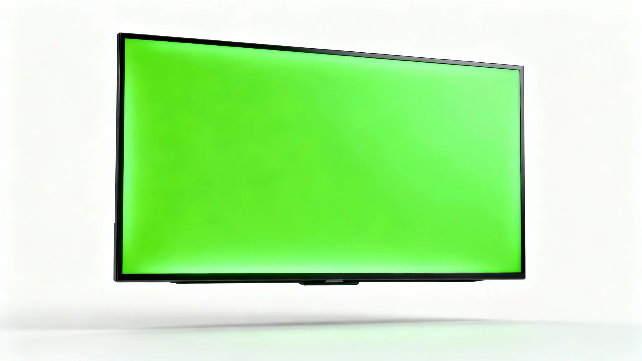 A sleek, modern smart TV with a glowing green screen, set against a plain white background, representing the ability to replace the screen content.