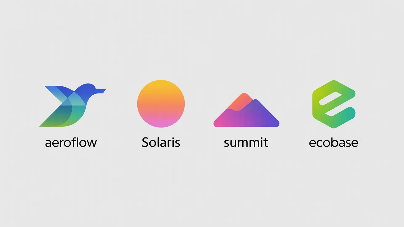 A collection of four modern, minimalist logos with vibrant color gradients for fictional brands, showcased on a clean white background to represent custom logo design.