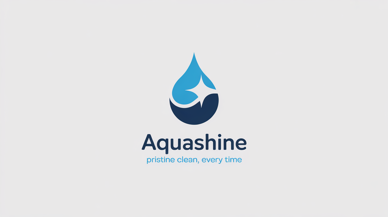 A professional logo for a cleaning service named 'AquaShine'. It features a blue icon of a water droplet and a star, with the company name and tagline 'Pristine Clean, Every Time' written below, all on a white background.