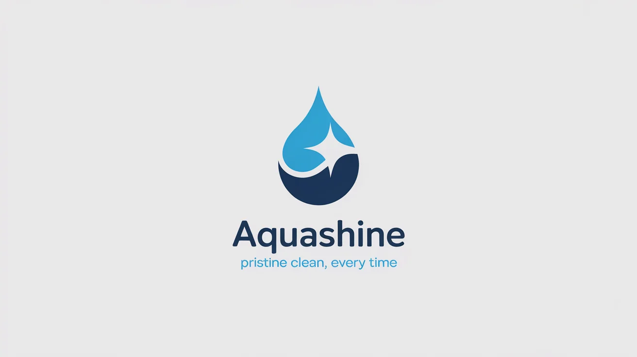 A professional logo for a cleaning service named 'AquaShine'. It features a blue icon of a water droplet and a star, with the company name and tagline 'Pristine Clean, Every Time' written below, all on a white background.