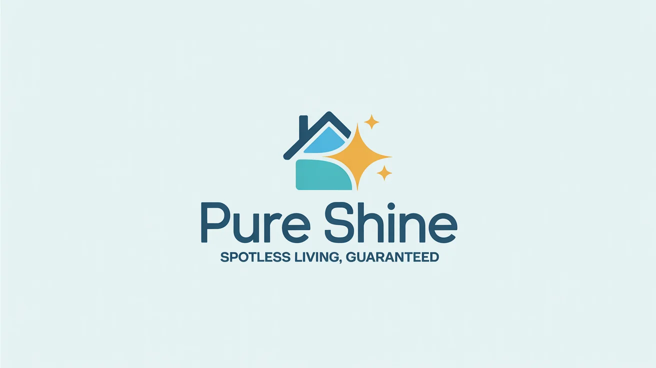 A modern logo for a cleaning service named 'Pure Shine', featuring a stylized blue house with a yellow sparkling star on top, displayed on a white background.