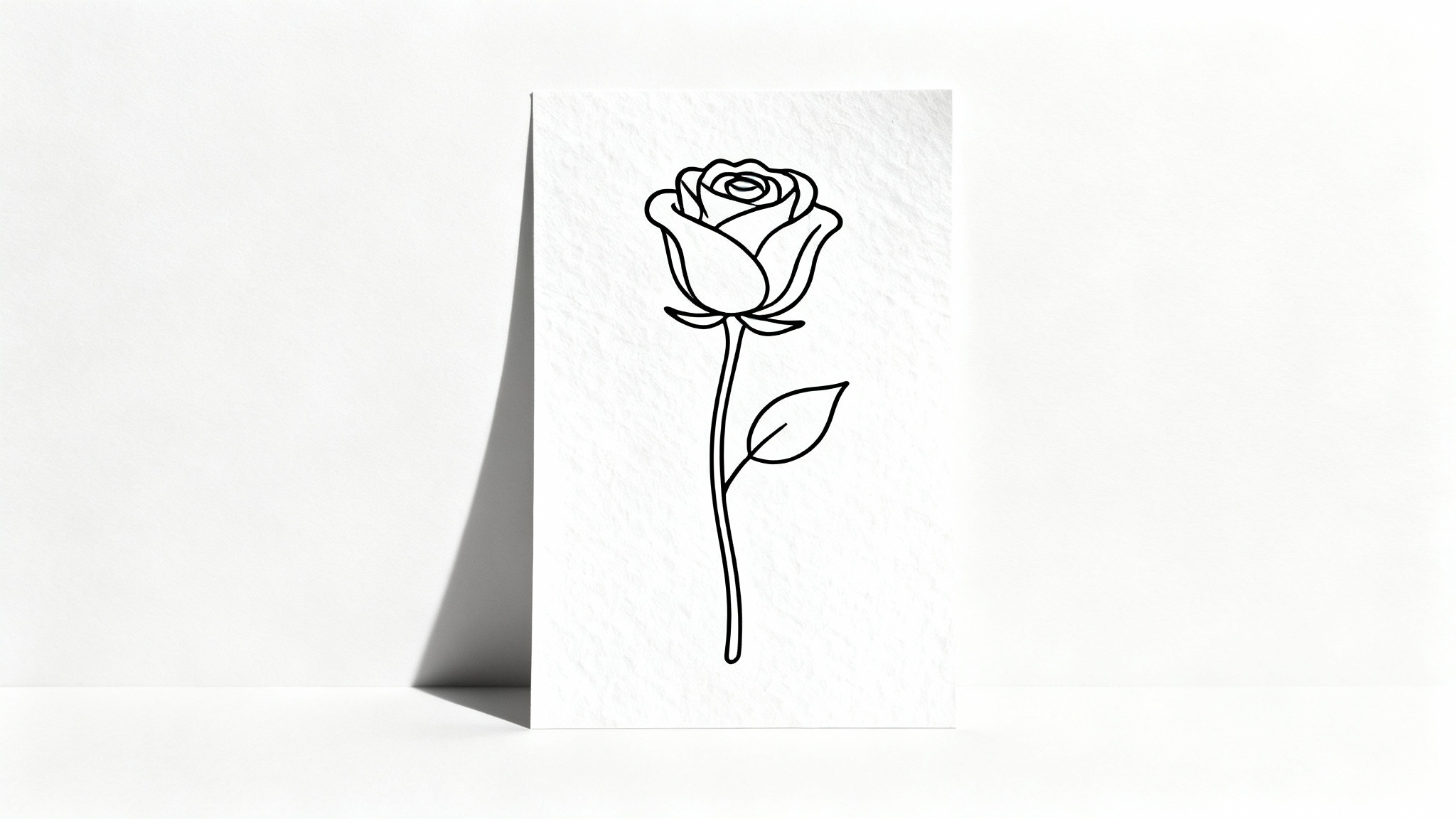 A minimalist continuous line drawing of a rose, created with a single, unbroken black line on a clean white background, showcasing an elegant and modern art style.