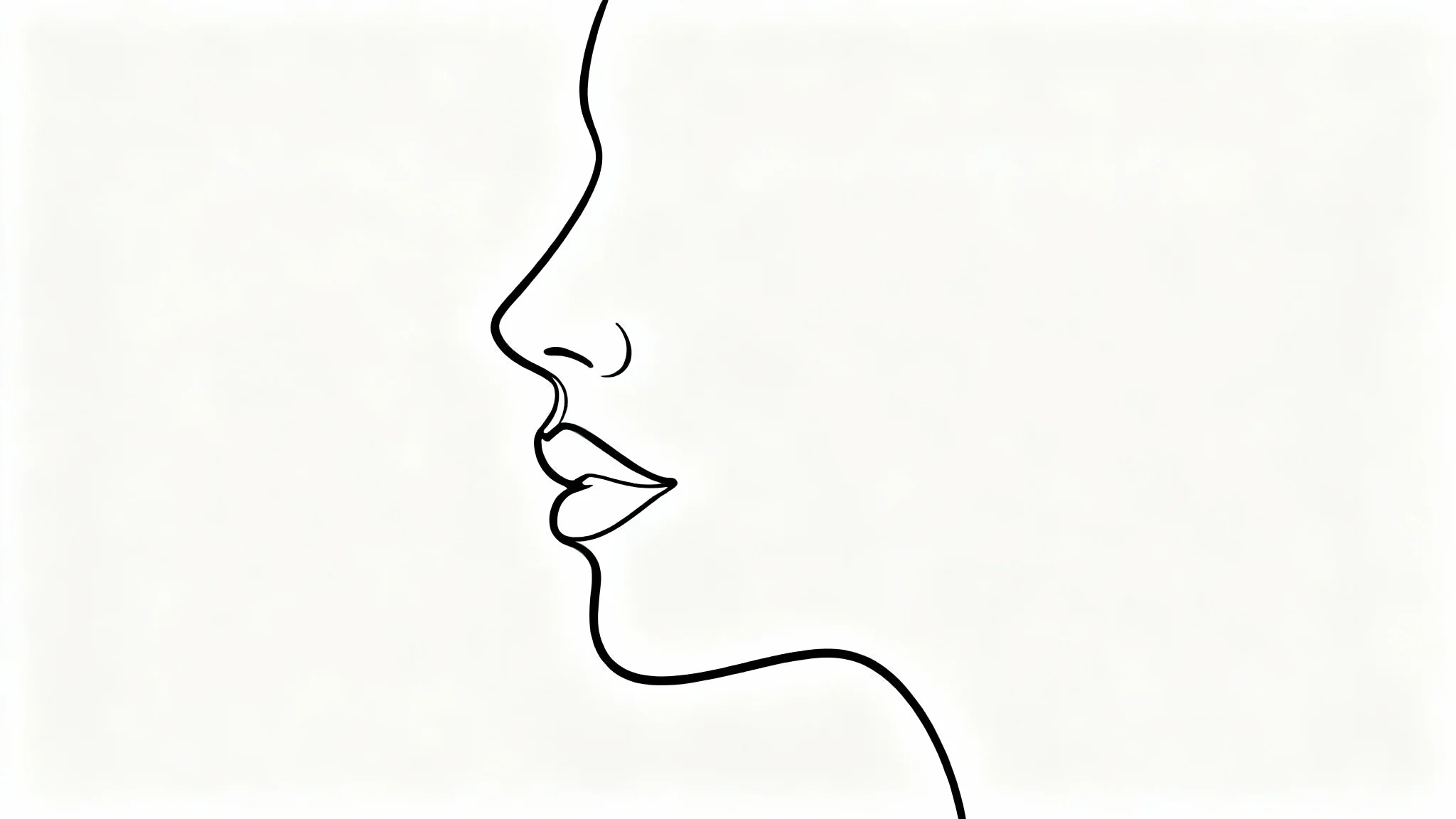 A minimalist black continuous line drawing of a human face in profile, created from a single unbroken line, set against a clean white background.