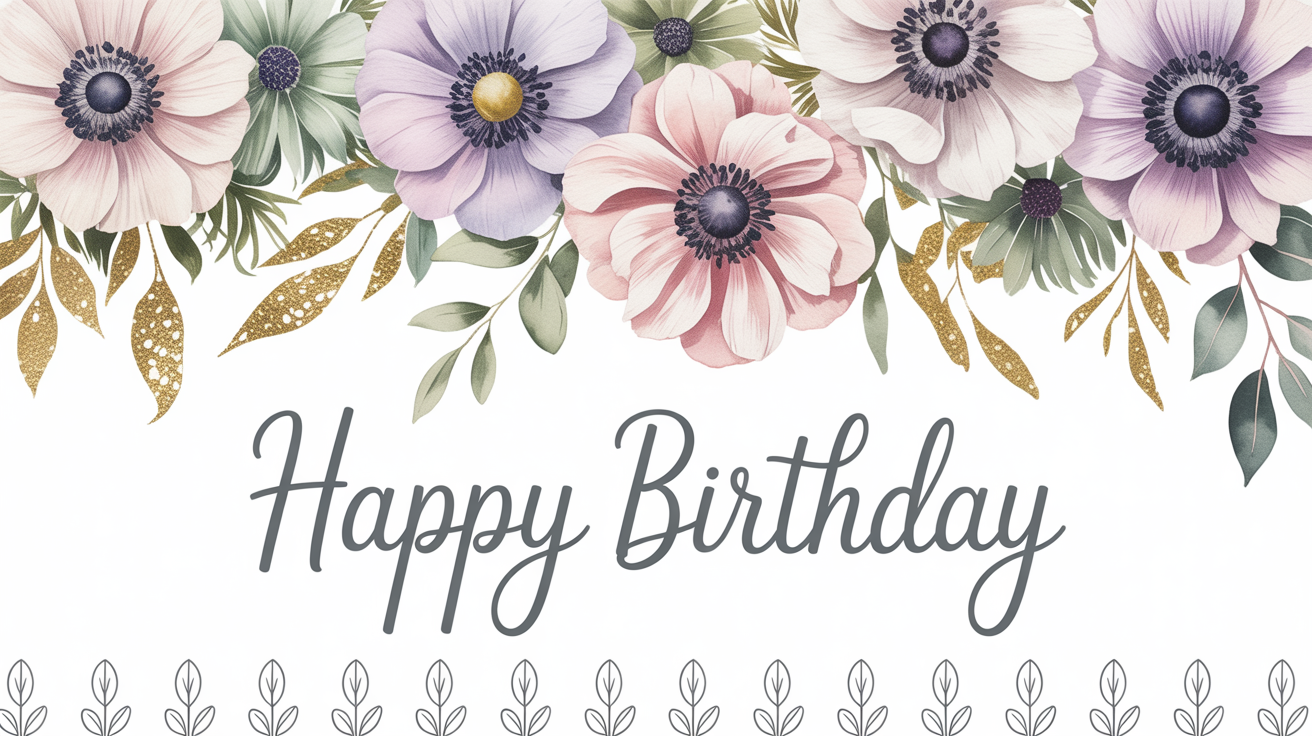 A photorealistic mockup of a modern and elegant birthday card with a floral design, standing on a clean white background.