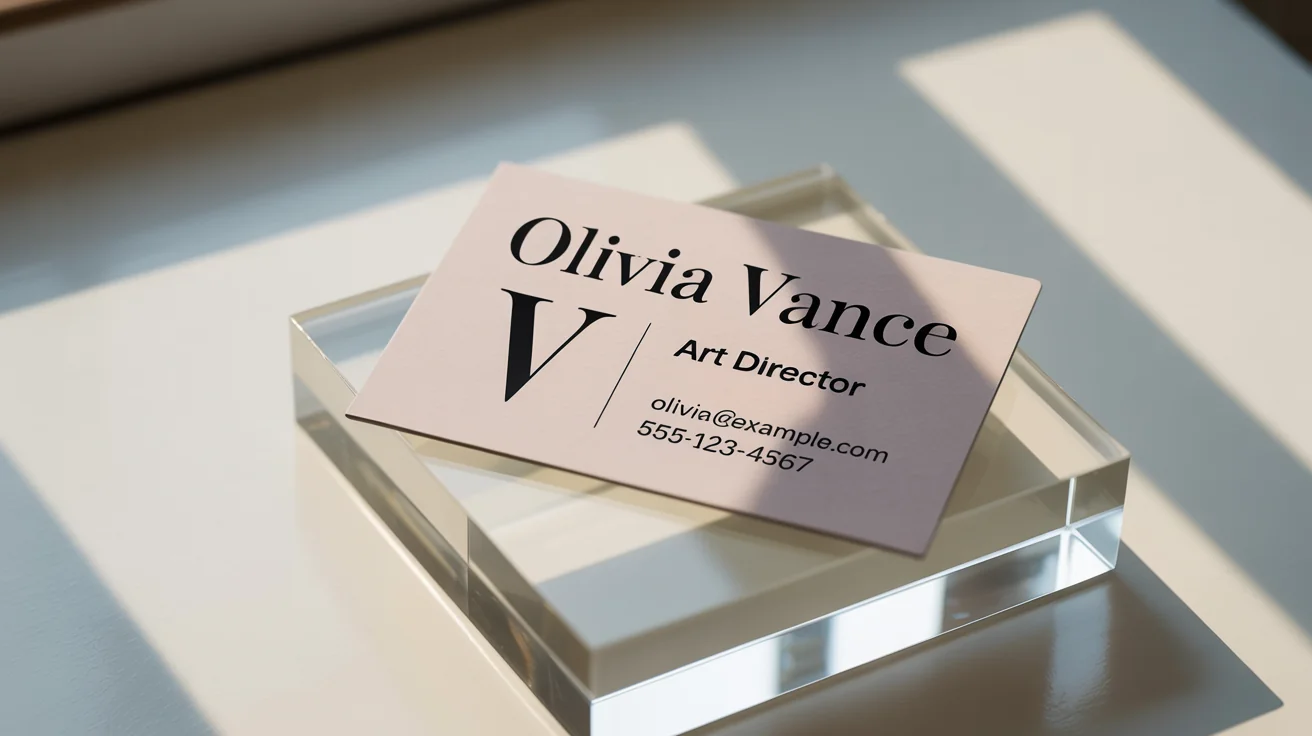 A photorealistic mockup of a single, elegant business card for an Art Director named Olivia Vance, displayed on a clean white background.
