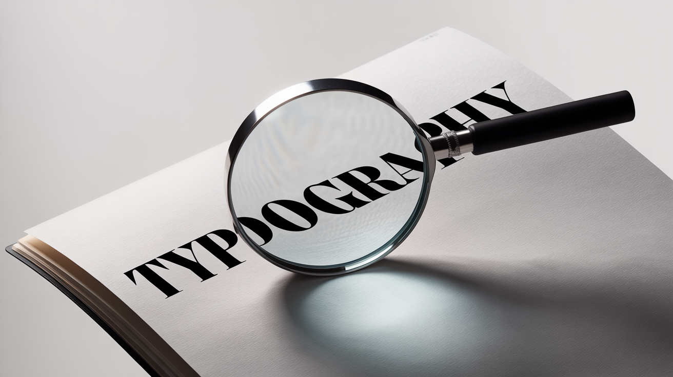 A photorealistic mockup showing a modern magnifying glass held over the word 'TYPOGRAPHY' on a white background, symbolizing the concept of font matching and identification.