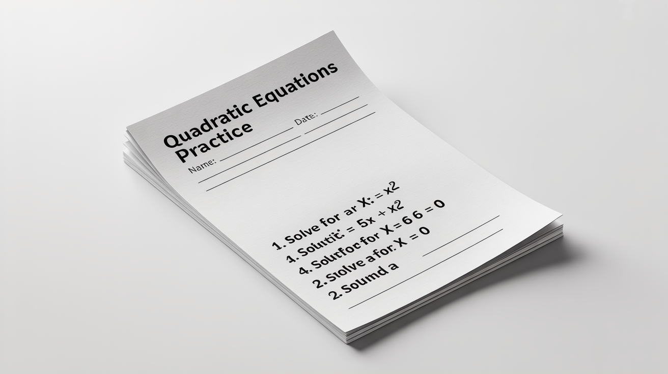 A clear, professional mockup of a high school math worksheet on quadratic equations, shown on a plain white background.