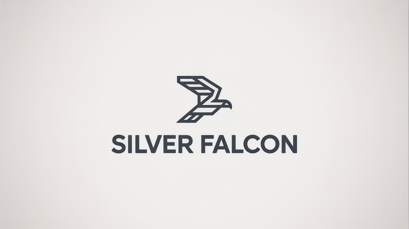 A modern charcoal gray logo for a fictional band called 'SILVER FALCON', featuring a stylized falcon icon above the band's name on a white background.