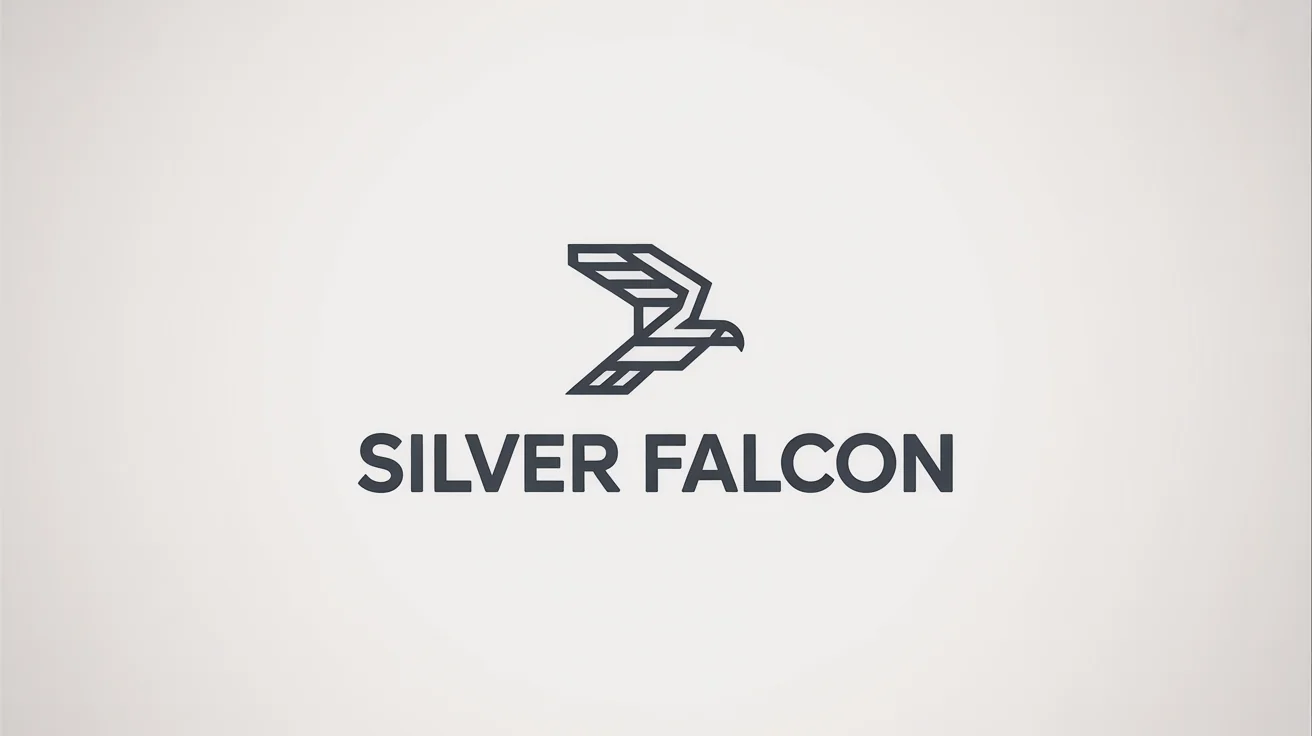 A modern charcoal gray logo for a fictional band called 'SILVER FALCON', featuring a stylized falcon icon above the band's name on a white background.