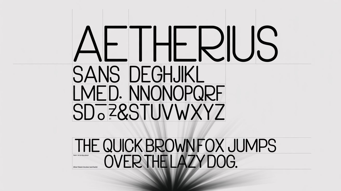 A professional font specimen for a modern sans-serif font named 'Aetherius Sans,' displaying the full alphabet, numbers, and a sample sentence on a clean white background.