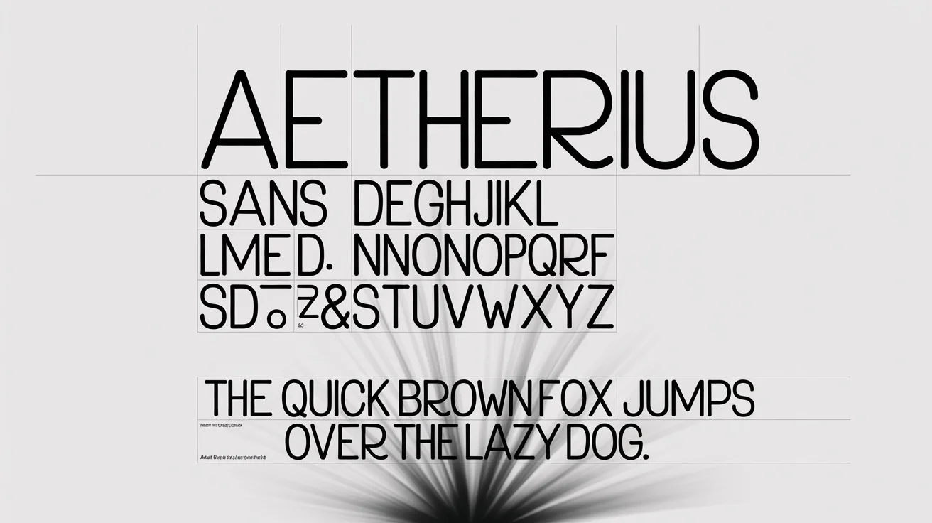 A professional font specimen for a modern sans-serif font named 'Aetherius Sans,' displaying the full alphabet, numbers, and a sample sentence on a clean white background.