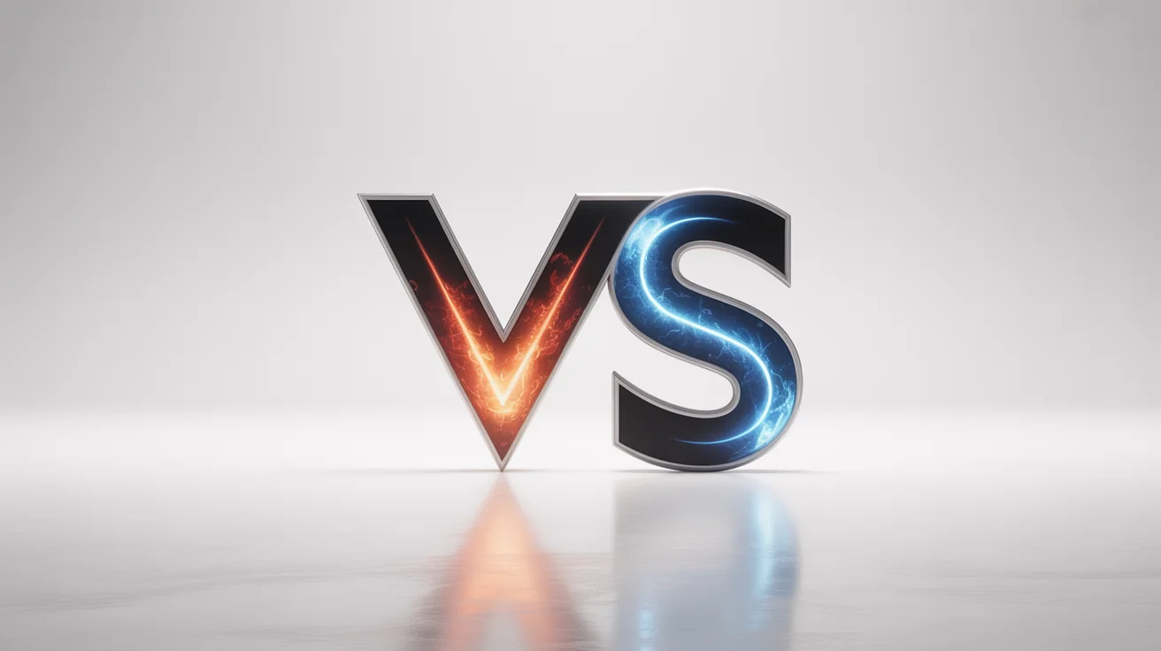 A modern and dynamic 'VS' logo mockup on a white background, featuring a red 'V' and a blue 'S' in a competitive and sleek design.